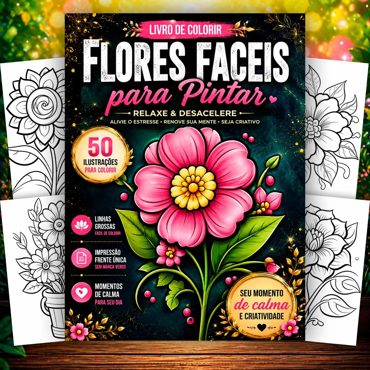 Livro Para Colorir Flores Fáceis Anti Stress Relaxante Adultos 1 Livro Para Colorir Flores Fáceis Anti Stress Relaxante Adultos