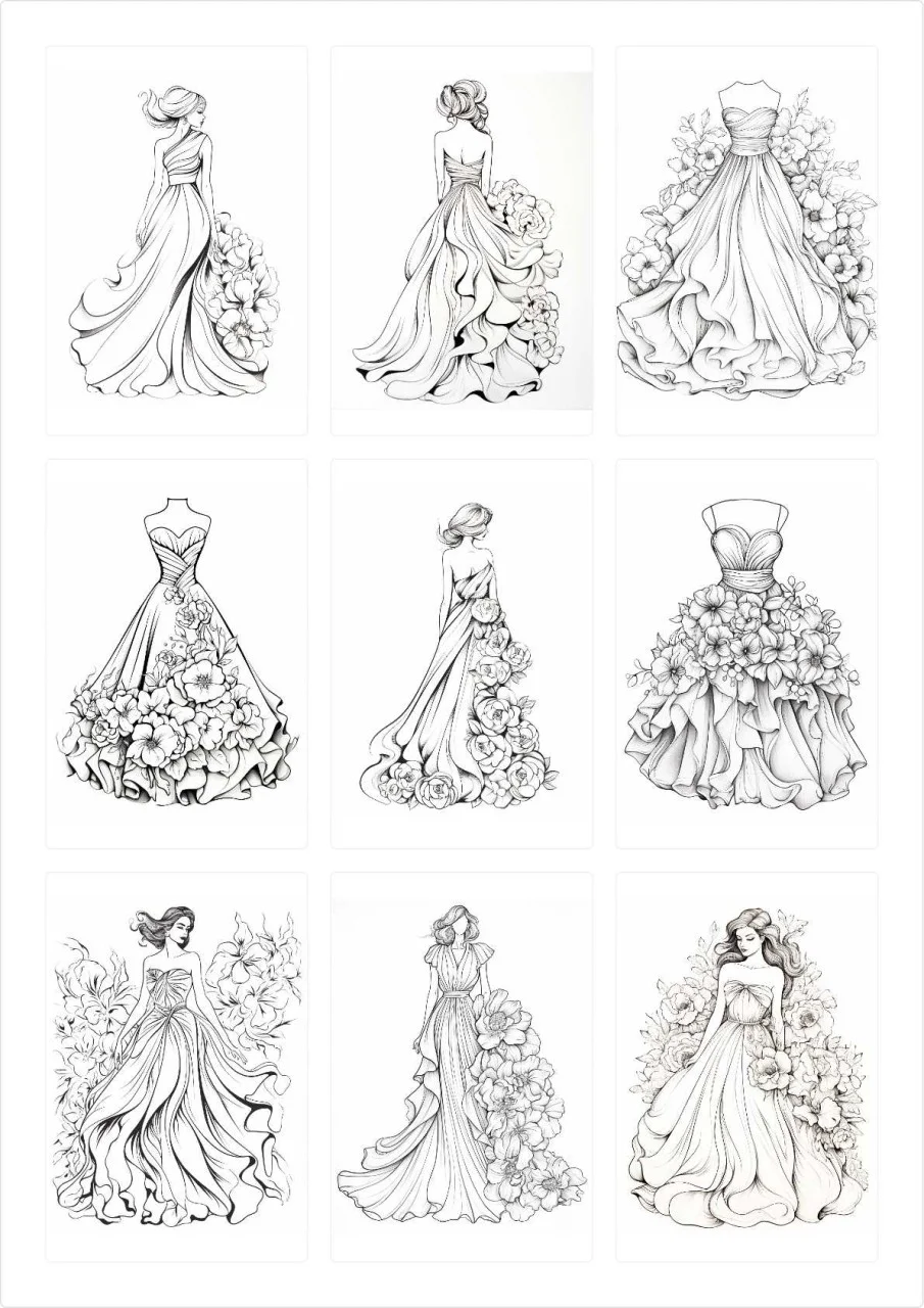 Como Colorir Livro de colorir 60 imagens de vestidos com flores 1 edição COLL-089-01 — Guia Prático para Iniciantes