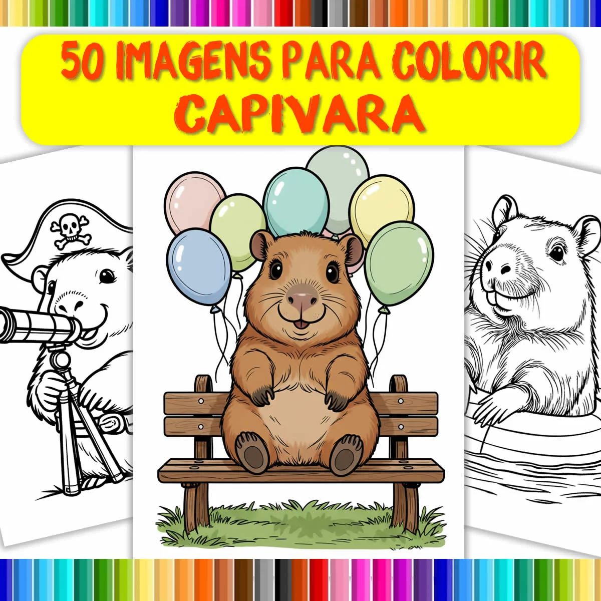 Livro de Colorir Adulto Antiestresse Capivara | 50 Desenhos Relaxantes |