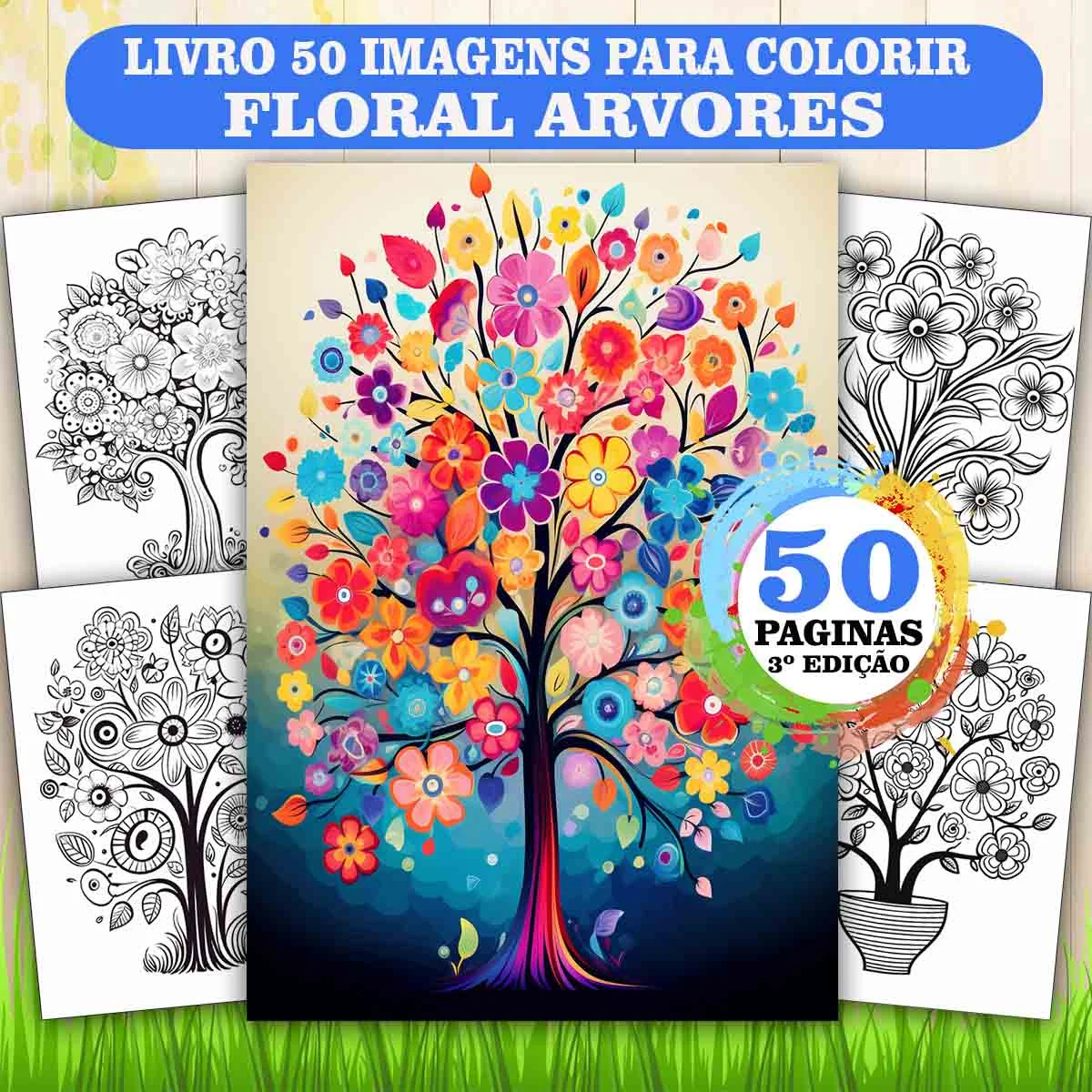 Livro de Colorir Adulto Antiestresse Floral Árvores | 50 Desenhos Arvores | Terceira Edição -03