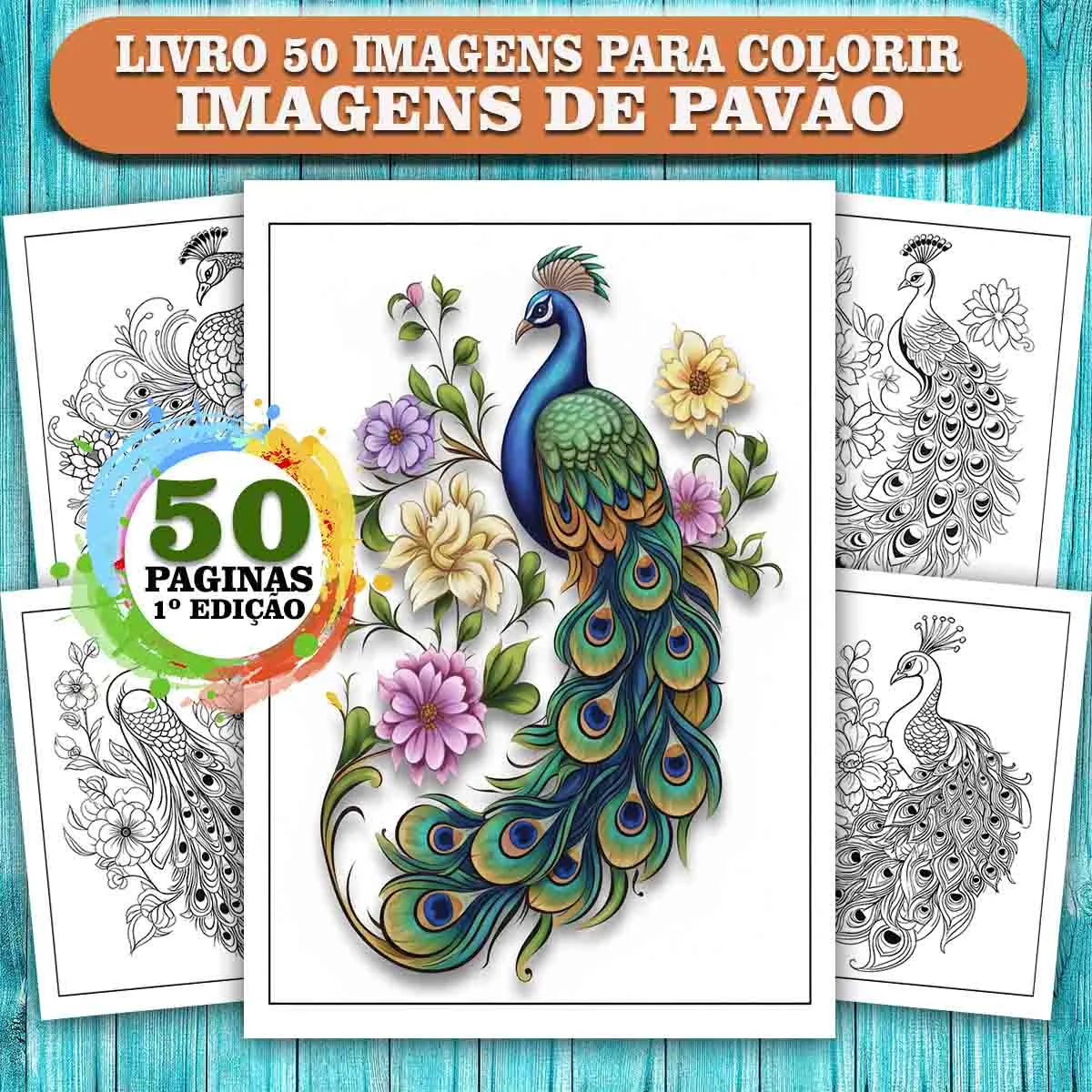 Livro de colorir adulto antiestresse pavões | 50 páginas detalhadas | -01